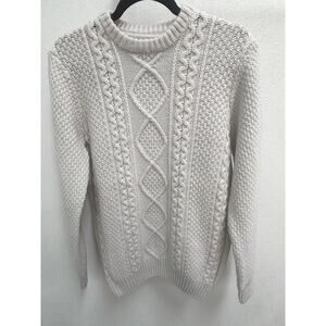 Vintage Bizzbee Knitwear Chunky Knit Fishermans Crewneck Sweater Cream Sz Medium